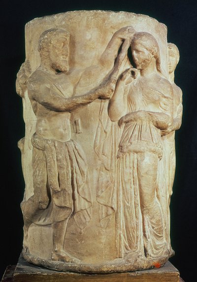 Zylindrischer Altar, der das Opfer von Alceste darstellt von Greek